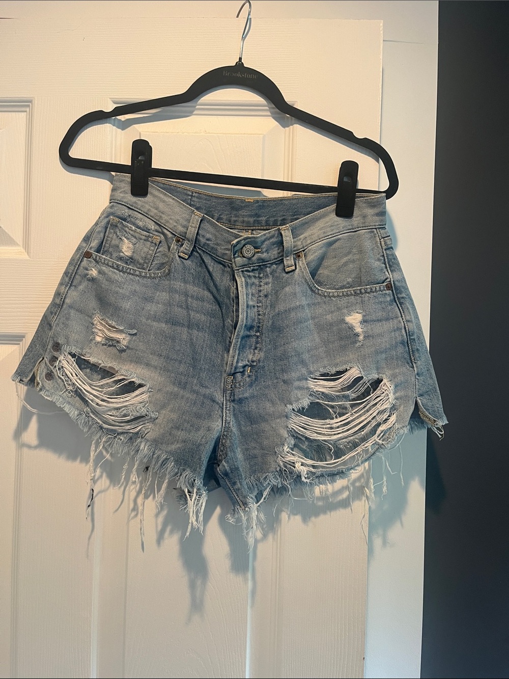 Etica Light Blue Distressed Denim Shorts